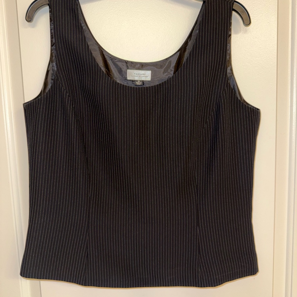 Tahari Black Pinstripe Tank Top